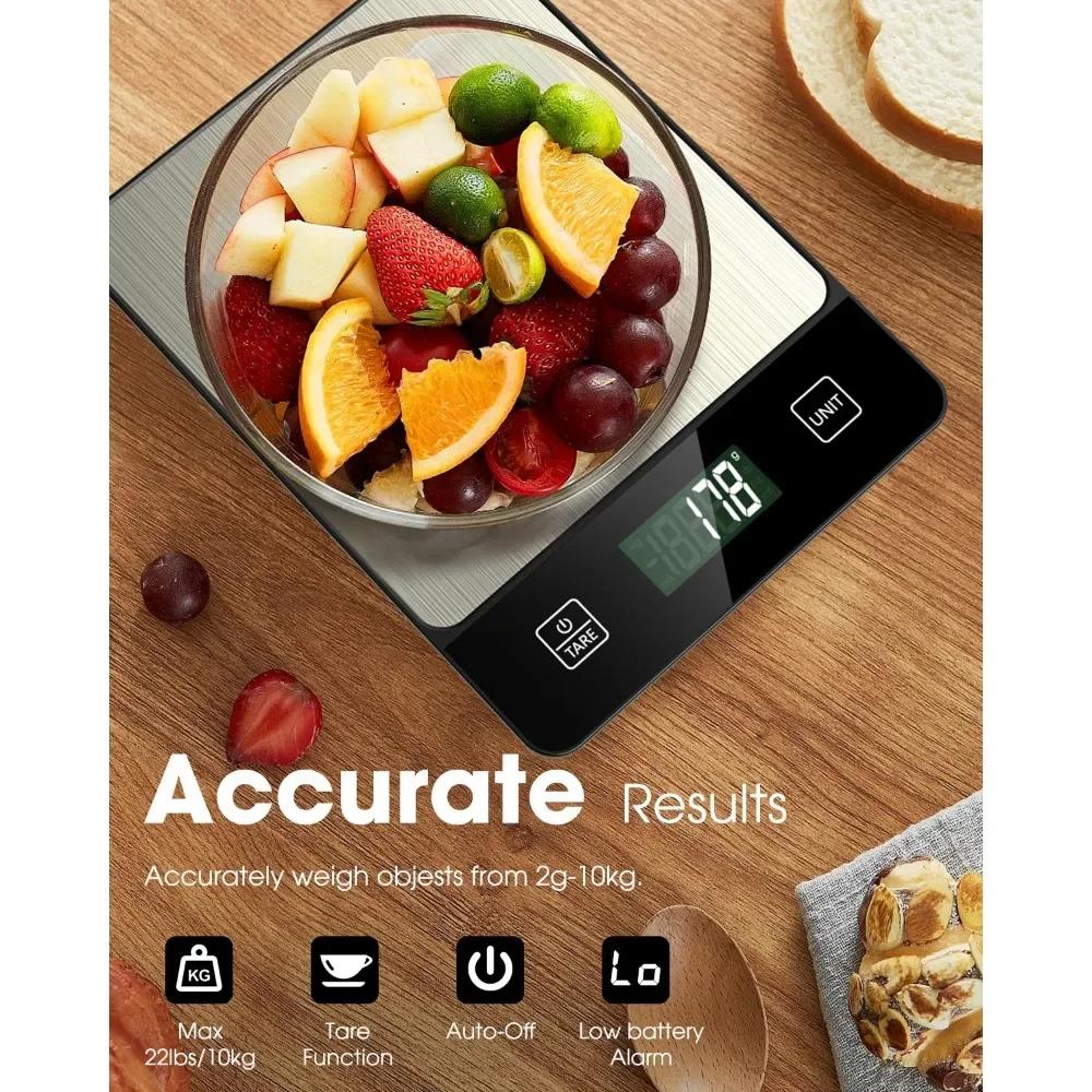 10kg/1g 22lb Elektronická digitální kuchyňská váha Měří jídlo v gramech uncích pro pečení vaření 6 jednotek Stříbrná kuchyňská váha