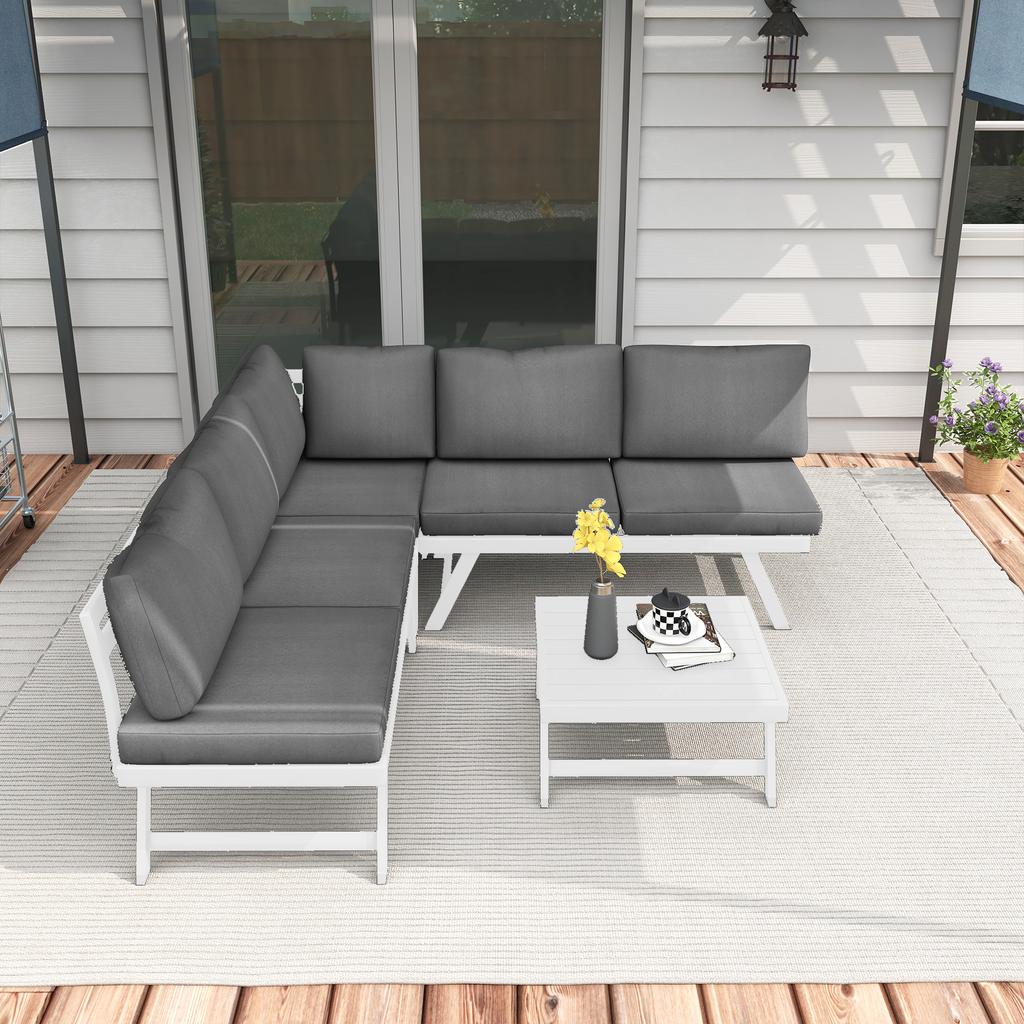 4-Piece Garden Seating Group Lounge Furniture Set 4-Piece, 115 Cm X 61 Cm X 65 Cm, Grey + White