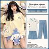 Women's Loose Summer Cartoon Pajama Set: Cute Short Sleeve Top & Long Pants for Spring/Autumn