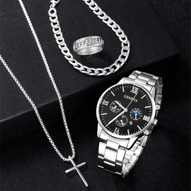 Watch Men's Roman Face Quartz Watch Business Premium Watch Accessories Set