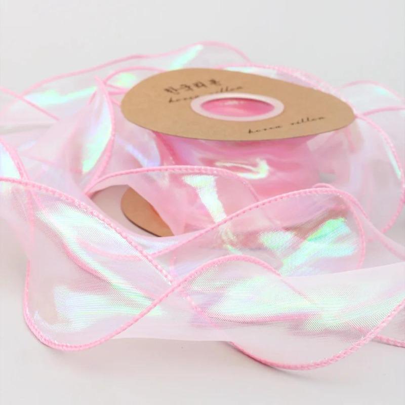 10 yards Rotolo di nastro di organza di colore pieno con bordo ondulato a coda di pesce per bouquet di fiori, regali, confezioni, decorazioni per feste di nozze