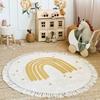 Round Fluffy Carpet For Living Room With Tassels,White Hairy Nursery Play Mat For Children,Soft Plush Bedroom Rugs For Kids