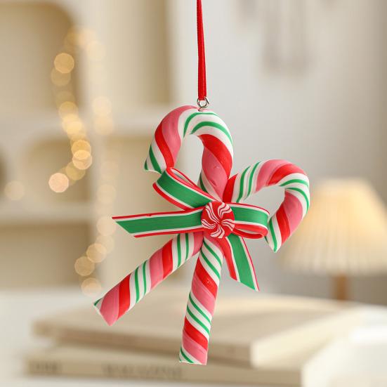 Christmas Lollipop Ornament Colorful Polymer Clay Peppermint Candy Cane Hanging Decoration Xmas Tree Holiday Party Home Decor Festival Gift