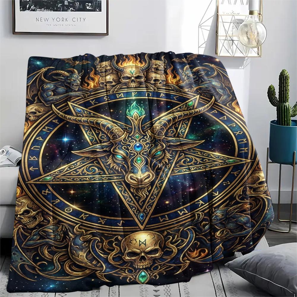 1Pc Satan's Pentagram Print Flannel Blanket, High quality Comfortable for All Seasons, Home Decor, Warmth and Comfort, Perfect for Christmas Gifts138