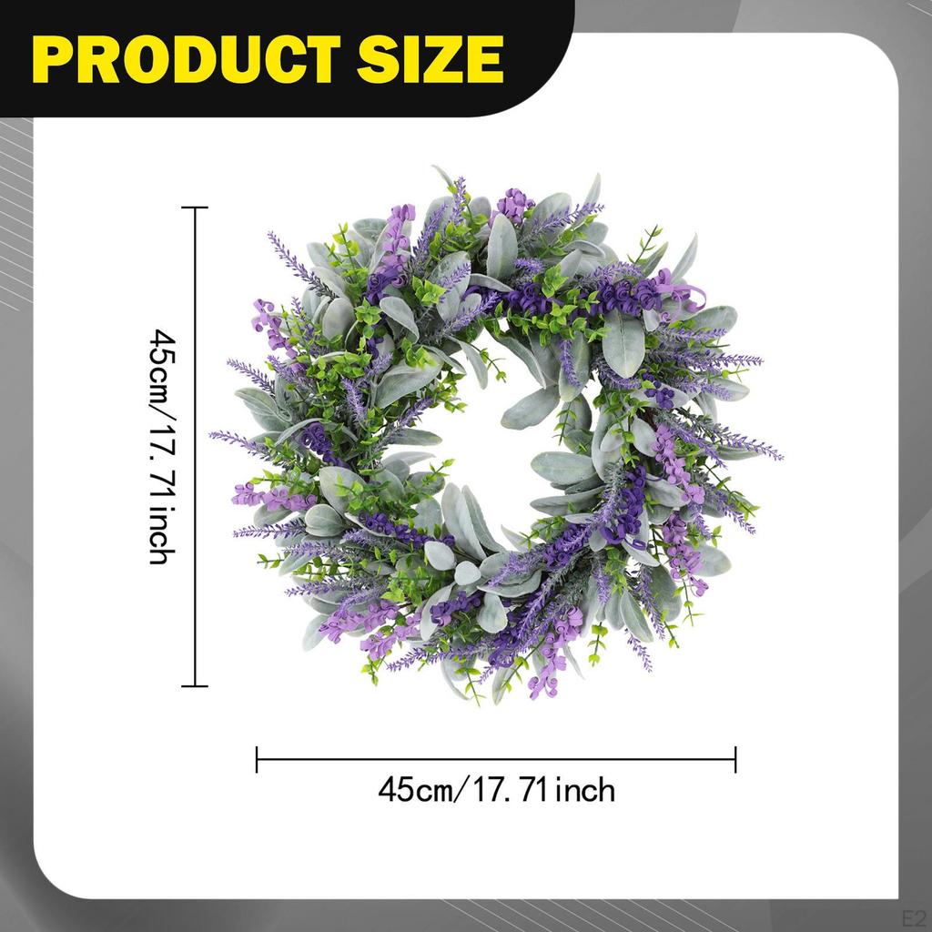 Artificial Lavender Wreath Front Door Wreath,Crafts Centerpiece Decor Greenery Leaves Spring
