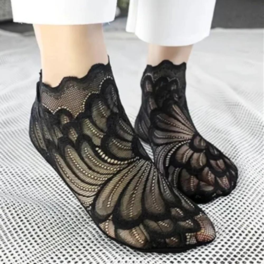 Lace Flower Mesh Ankle Socks Breathable Transparent Boat Socks Elastic Non-Slip Fishing Net Stockings Women's Fashion