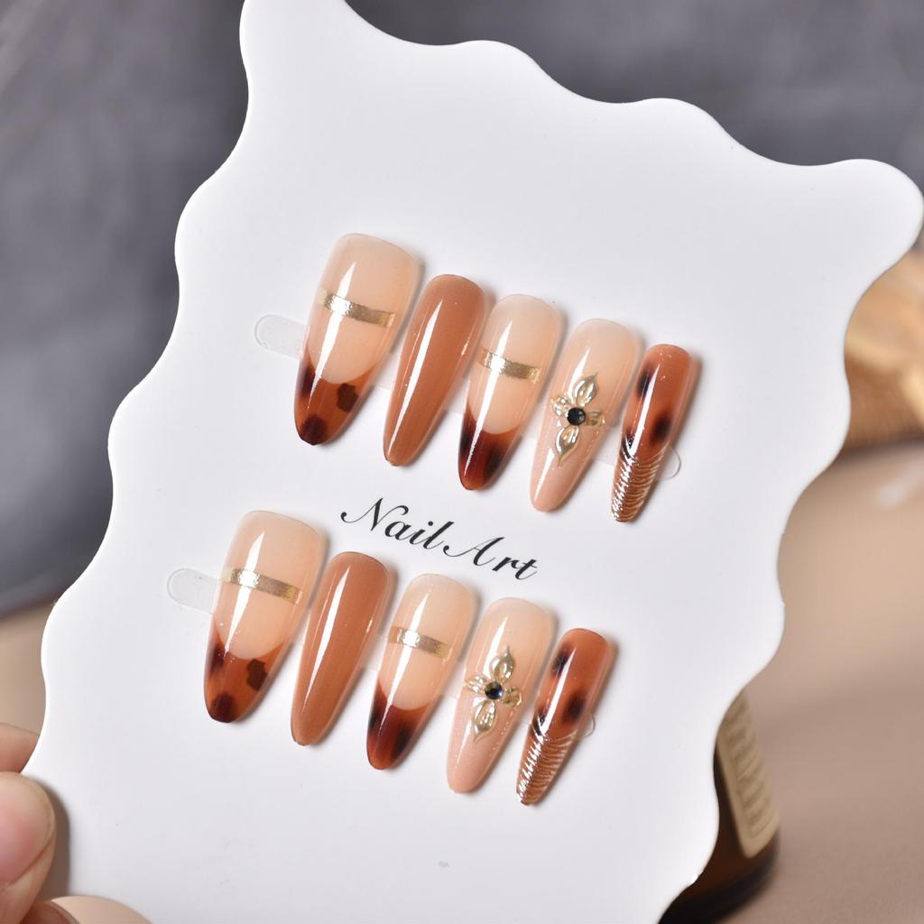Wearable Leopard Print 3D Gold Foil Flower Nail Stickers - French Manicure Tips