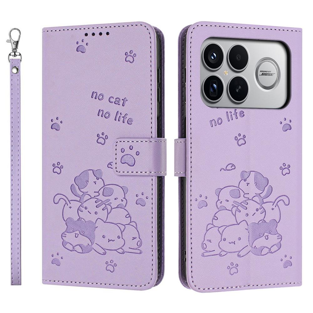For Xiaomi Poco F8 Ultra/Redmi K90 Pro Max 5G Wallet Case Cats Imprint Leather Phone Cover with Strap