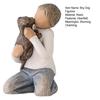 Puppy And Boy Figurine Kneeling Boy In Blue Jeans Holding Dog Statue Resin Sculpture for Bedroom Office Desk Bookshelf Decor Gifts for Dog Lovers