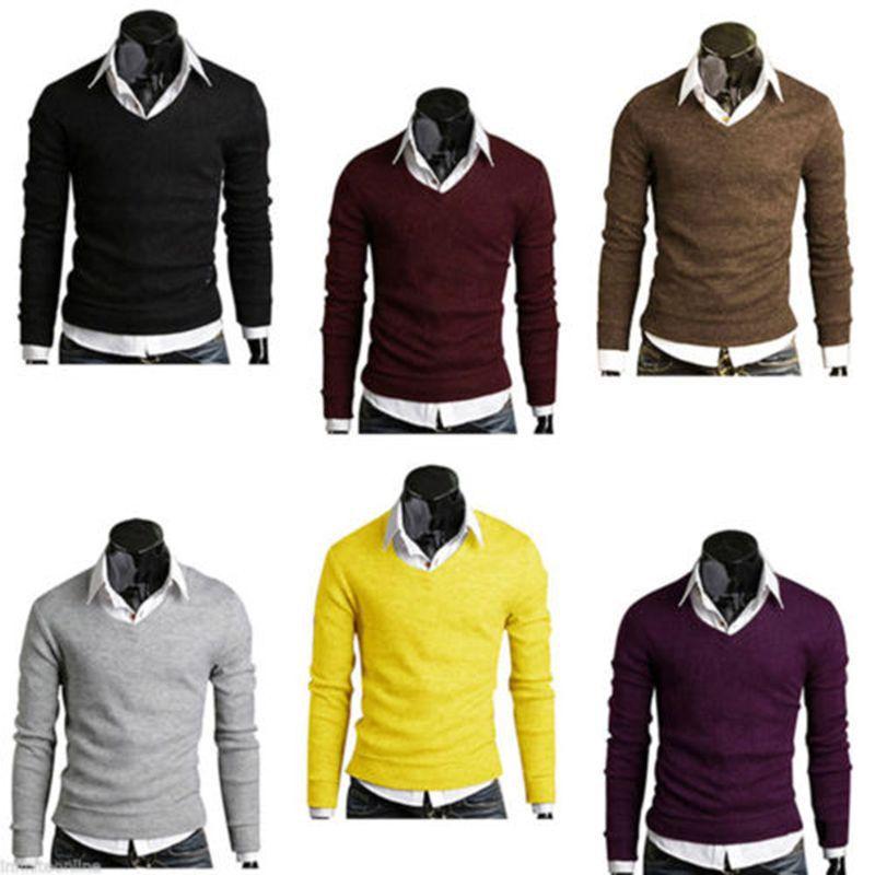 Stylish Men's Long Sleeve V-neck Knitted Cardigan Pullover Warmer Jumper Sweater Shirt Top For Casual Wear