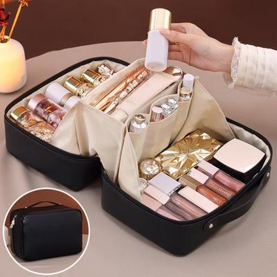 Travel Makeup Bag Portable Open Flat Toiletry Bag Waterproof Large Capacity Cosmetic Organizer for Women Business Trip Vacation Use