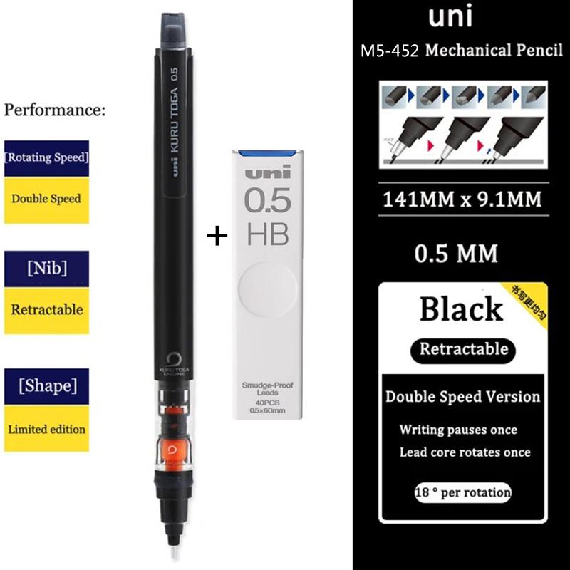Japan UNI Mechanical Pencil KURUTOGA 0.5mm Non Breakable Lead Drawing Activity Pencil M5-452 School Art Supplies