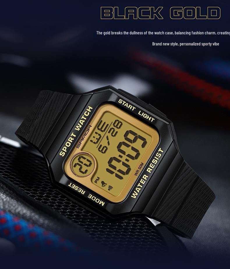 Sanda Retro Square Sporty Multifunction Waterproof Youth Electronic Watch