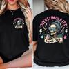 Overstimulated Moms Club Skeleton Mama Funny 2 Sided Graphic T-Shirt