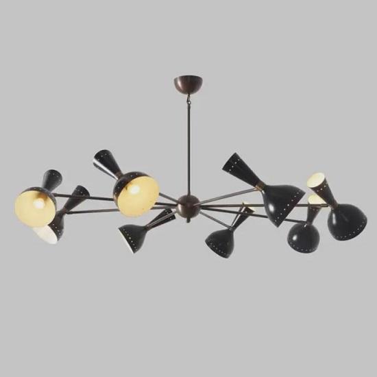 1950s Mid Century Stilnovo Style Chandelier Customizable 8 Arm 16 Lights Mid Century Modern Pendant italian Sputnik brass Light Fixture