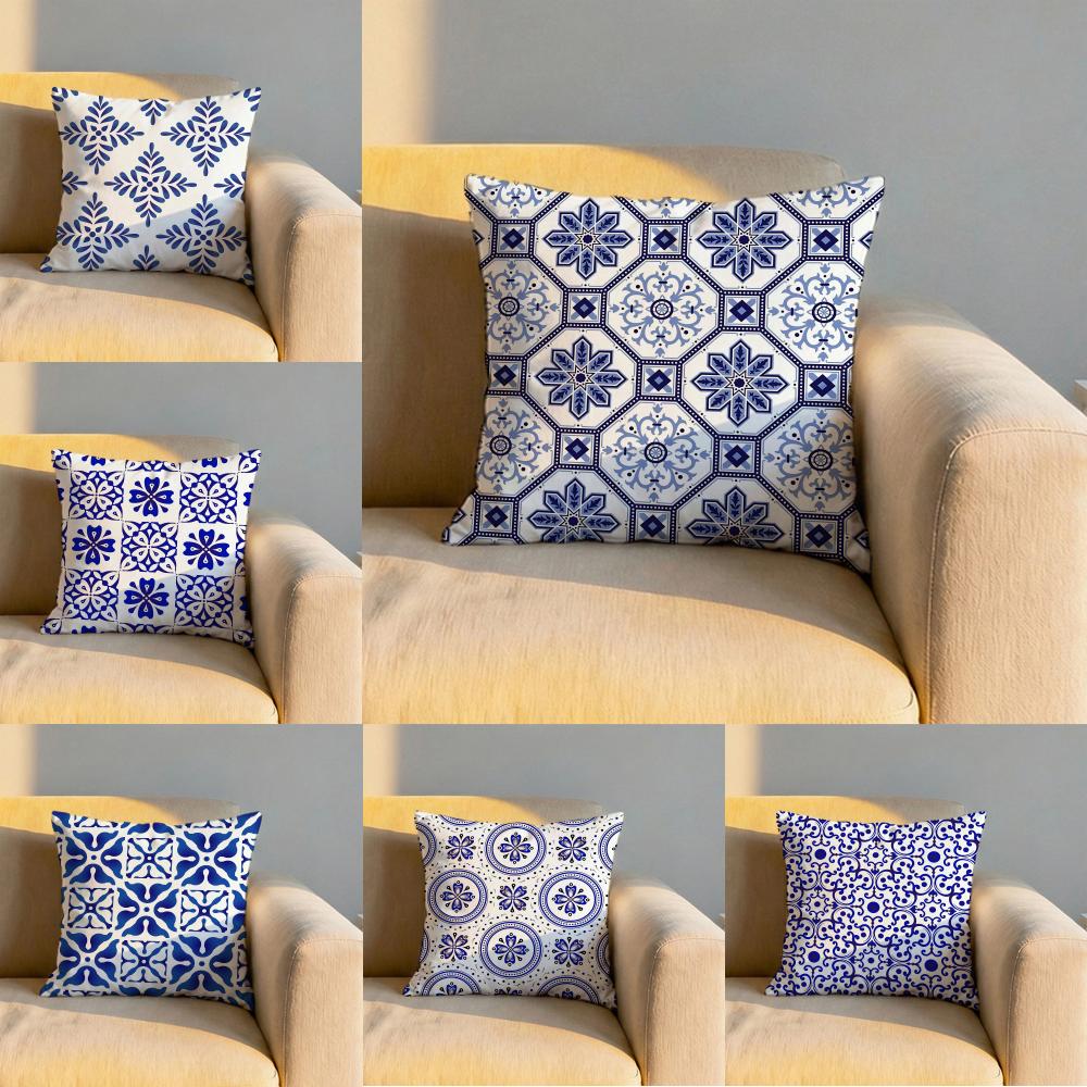 Traditional Blue and White Porcelain Cushion Cover Soft Reversible Durable Pillow Cover for Home Car Daily Comfort