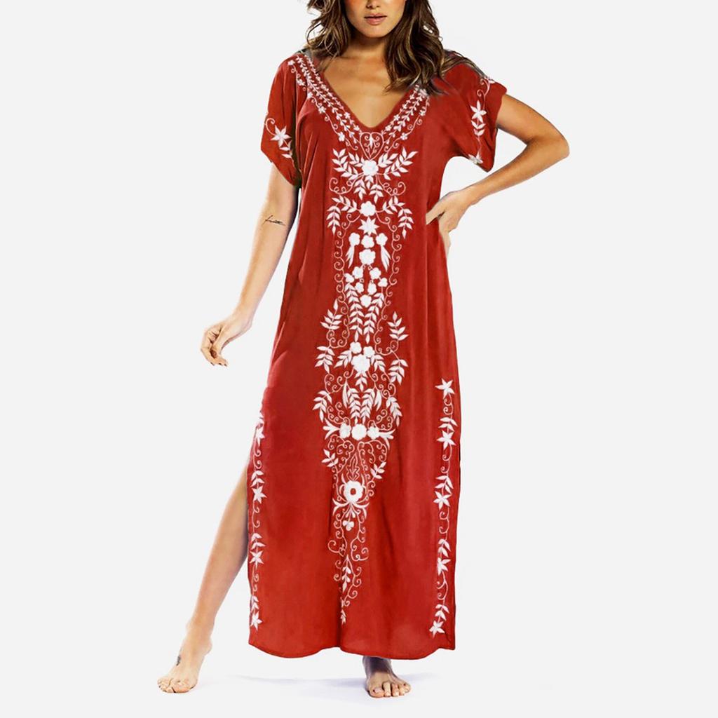 Ladies Casual Loose Color Printed Beach Blouse Printed Beach Dress