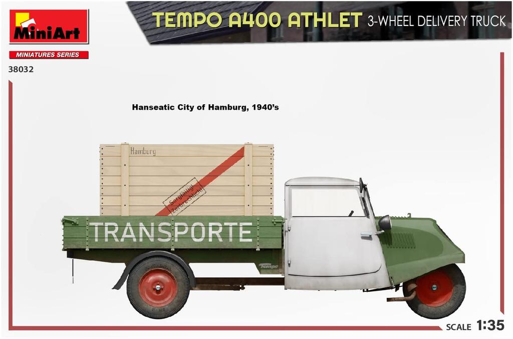 MiniArt Tempo A400 Athlet Delivery Truck Plastic Model Kit MA38032 1/35 3-Wheel