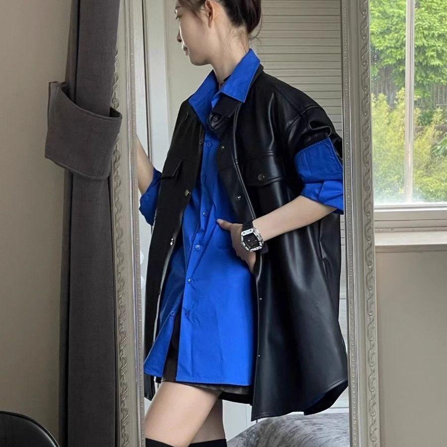 Lös sommarskjorta Koreansk stil Solskydd Enfärgad Casual blus för kvinnor Premium lagerplagg