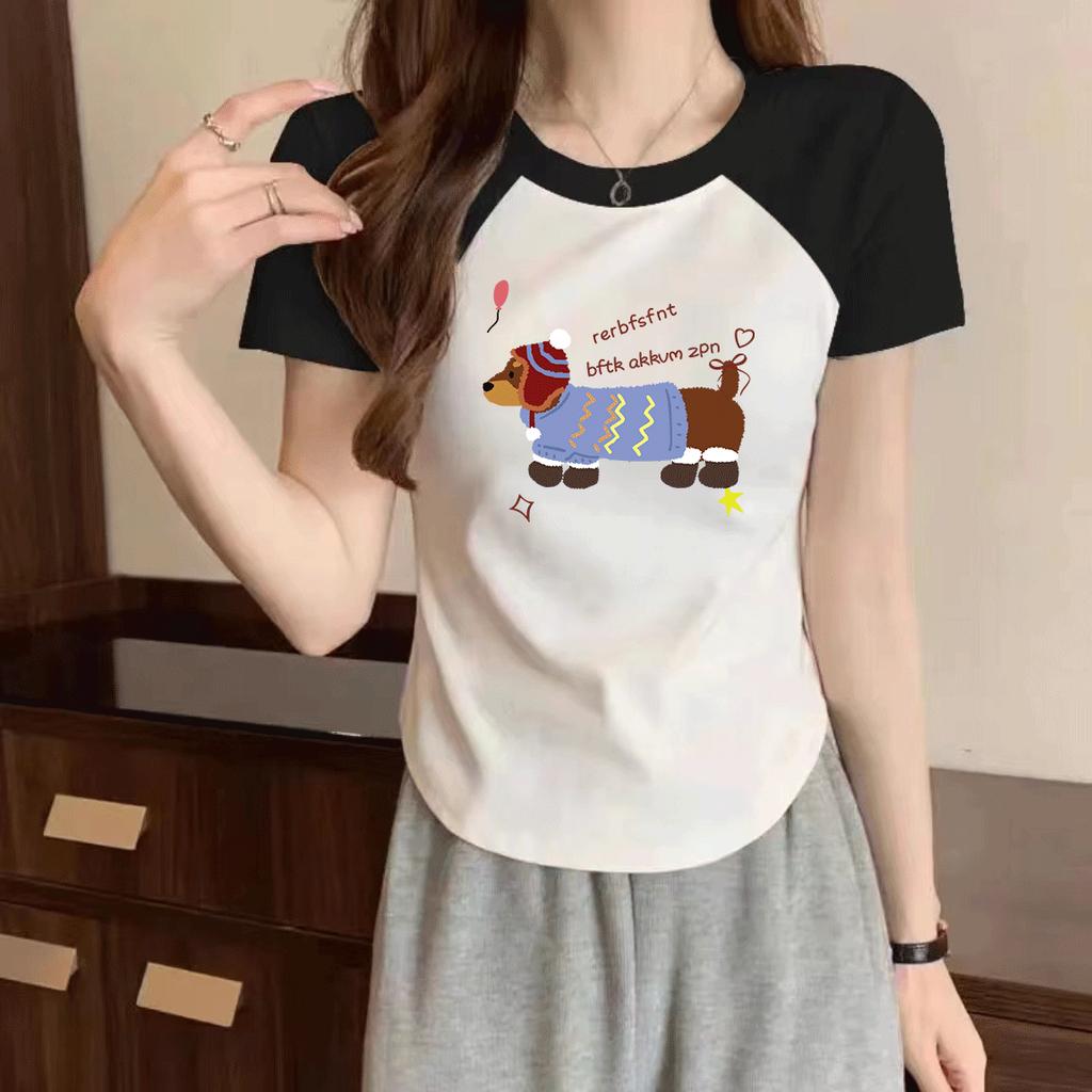 Good Quality 220g Pure Cotton Women T-shirt Harajuku Summer Short Sleeve O-neck Casual Cartoon Printing Slim T Shirt Ladies Short Y2k Tops Clothes