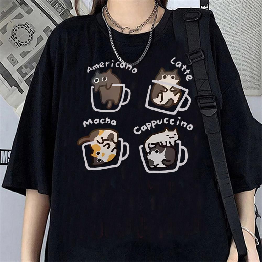 Men Women T Shirt Korean Version Cartoon Cat Group Printed T-Shirt Casual Short Sleeve Couples T-Shirt Funny Cat Streetwear