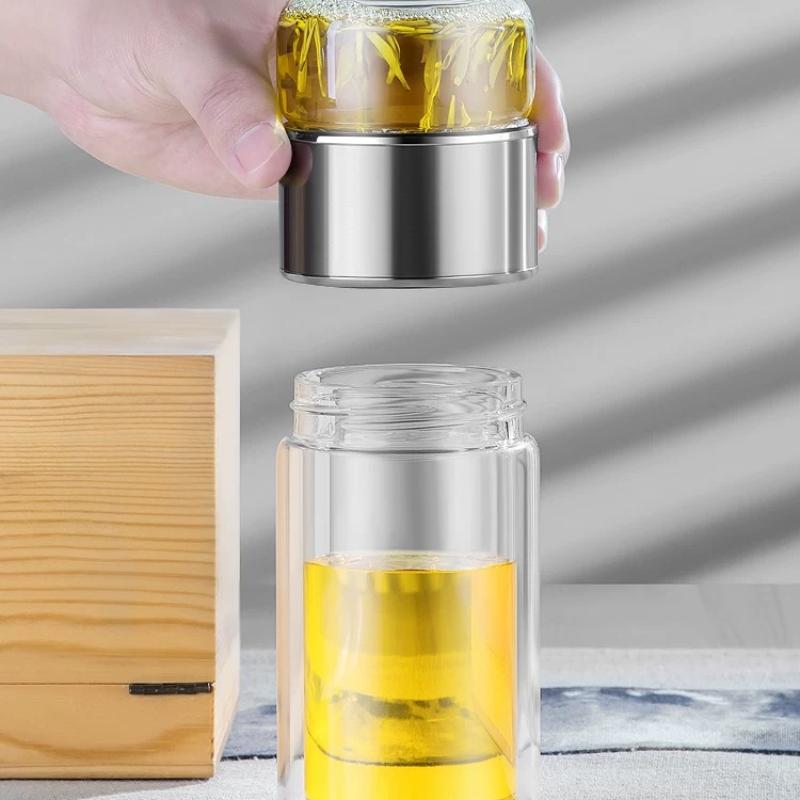 Tee-Trennung Teetasse Herren High-End Persönliche Nutzung Doppelschichtglas Hitzebeständig und Explosionsgeschützt Wasserbecher