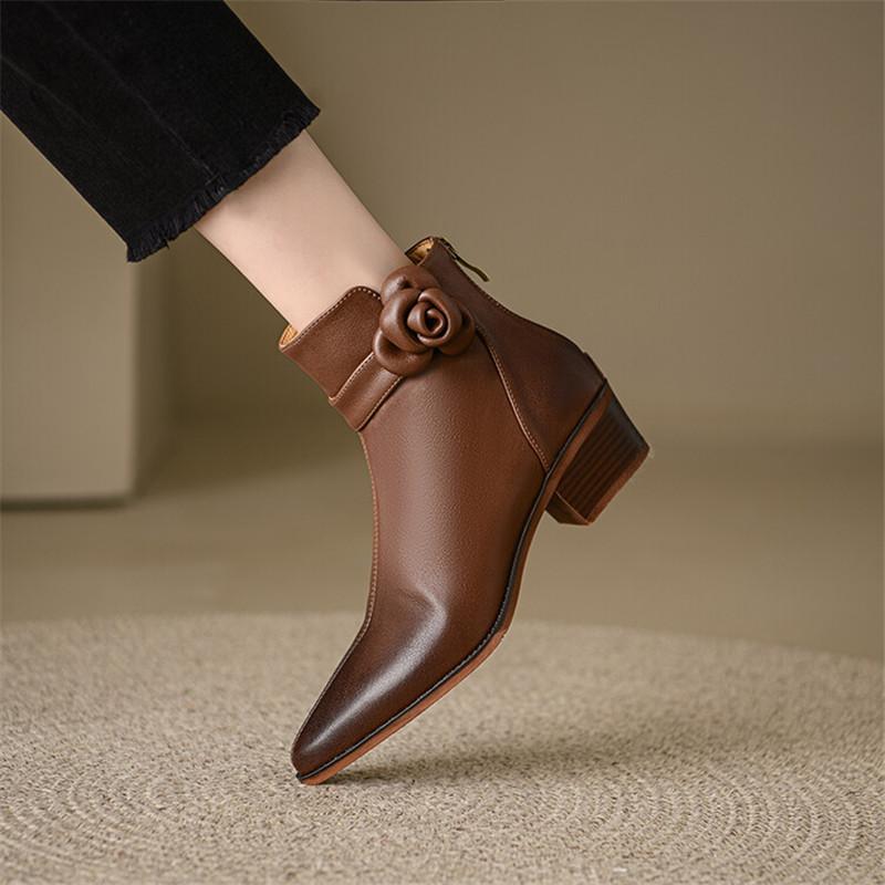 Fashion 2025 Autumn Genuine Leather Women Boots Pointed Toe Chunky Heel Boots for Women Fashion Ankle Boots Winter Boots Zapatos Mujer
