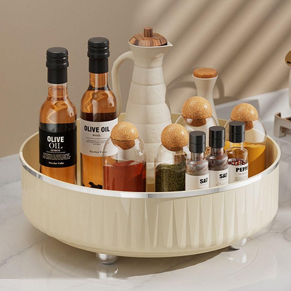 21/27cm 360 Rotating Tray Pantry Cabinet Non Slip Cosmetic Storage Box with Base Seasoning Organizer Storage Rack Kitchen