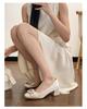 Fashion French Gentle Style with Skirt, Thick Heel, Shallow Opening Single Shoes, Spring and Autumn New Bow Square Toe High Heels
