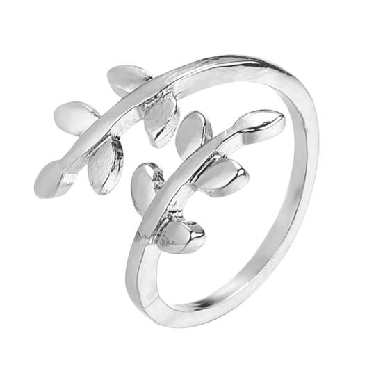 Adjustable Opening Finger Ring Olive Branch Leaf Design серебряный