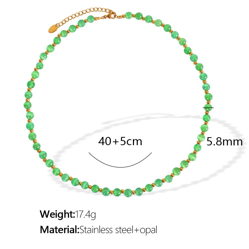 Popular Multi-Color Opal Beaded Titanium Steel Necklace Light Luxury Elegant Temperament Collarbone Chain Jewelry