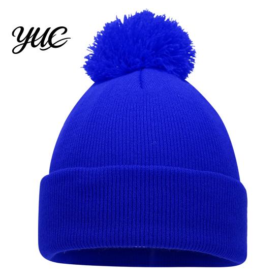 Solid Color Winter Headwear Knitted Hat with Faux Fur Ball, Soft Elastic Windproof Casual Daily Wear Warm Cap, Thickened for Men And Women Unisex