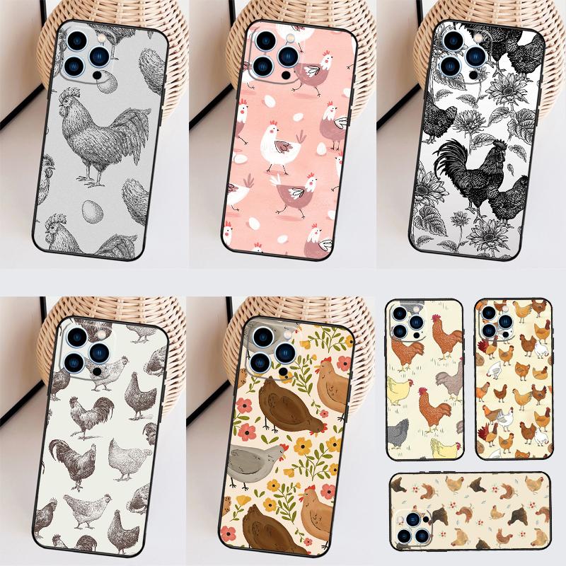 Chicken Pattern Case For iPhone 16 15 Pro 12 13 Mini 11 14 Pro Max XS X XR Plus Back Cover