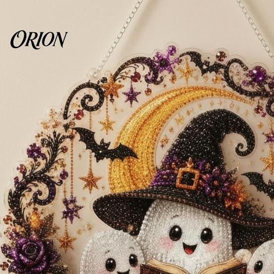 Easy Diamond Painting for Beginners Halloween Ghost/Owl Art Hanging Ornament Kit, Holiday Rhinestone Crafts Suncatcher, DIY Pendant Window Decor