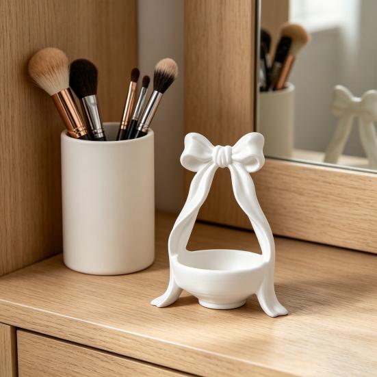 3D Printed Bow Jewelry Organizer Stand Ribbon Bow Knot Trinket Holder for Necklaces Bracelets Earrings Rings Decorative Vanity Storage Dish for
