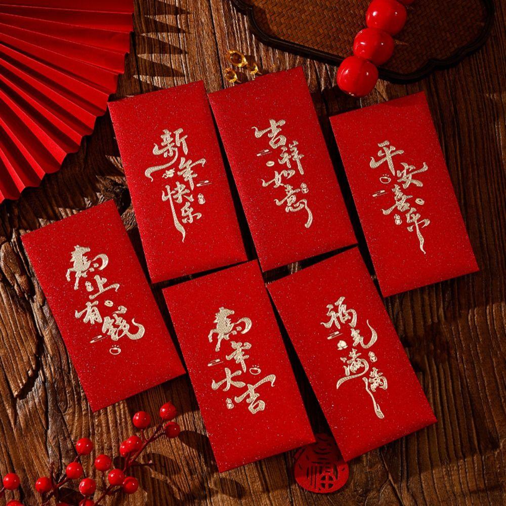 6pcs Flower Lucky Money Bag Chinese Style Paper Red Pockets  Lunar Year Celebration