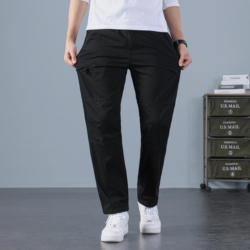 Men's Plus Size Loose Fit Elastic Waist Workwear Pants for Autumn and Winter.