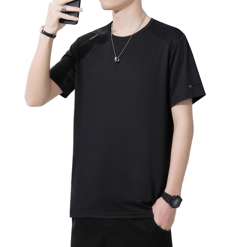 Ice Silk Short Sleeved T-shirt For Men's Sports, Cool And Breathable Plus Size Clothes