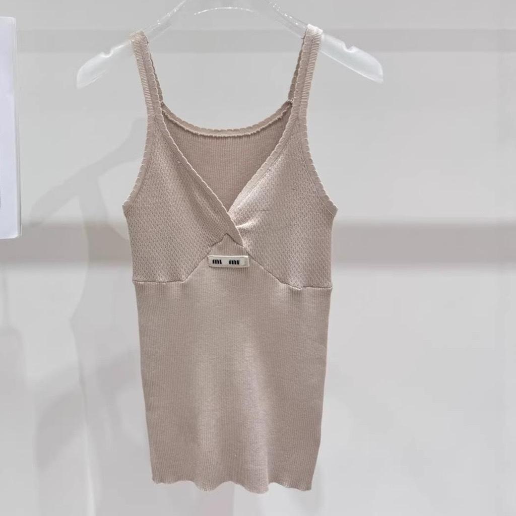 Summer Miu Style Slimming V-Neck White Knit Camisole