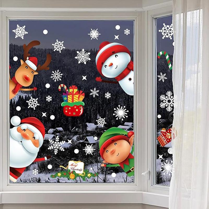 DIY Christmas Window Clings Stickers Xmas Decals Decorations Indoor Holiday Snowflake Santa Claus Reindeer Decals for Party