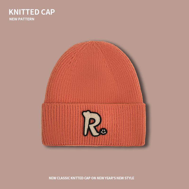 R Buchstabe süß cool vielseitig trendig Strickmütze Herbst und Winter verdickt warm Ohrenschützer Wollärmel Kopf Kältemütze