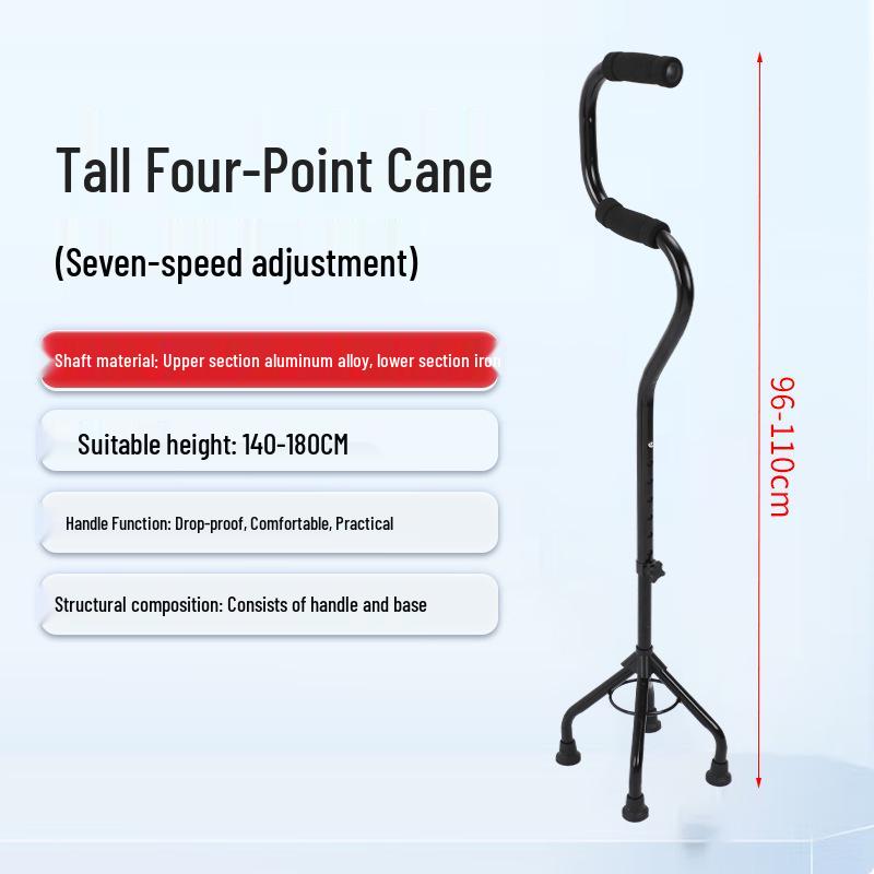 Elderly Height-Adjustable Aluminum Walking Cane with Double Bend for Outdoor Travel
