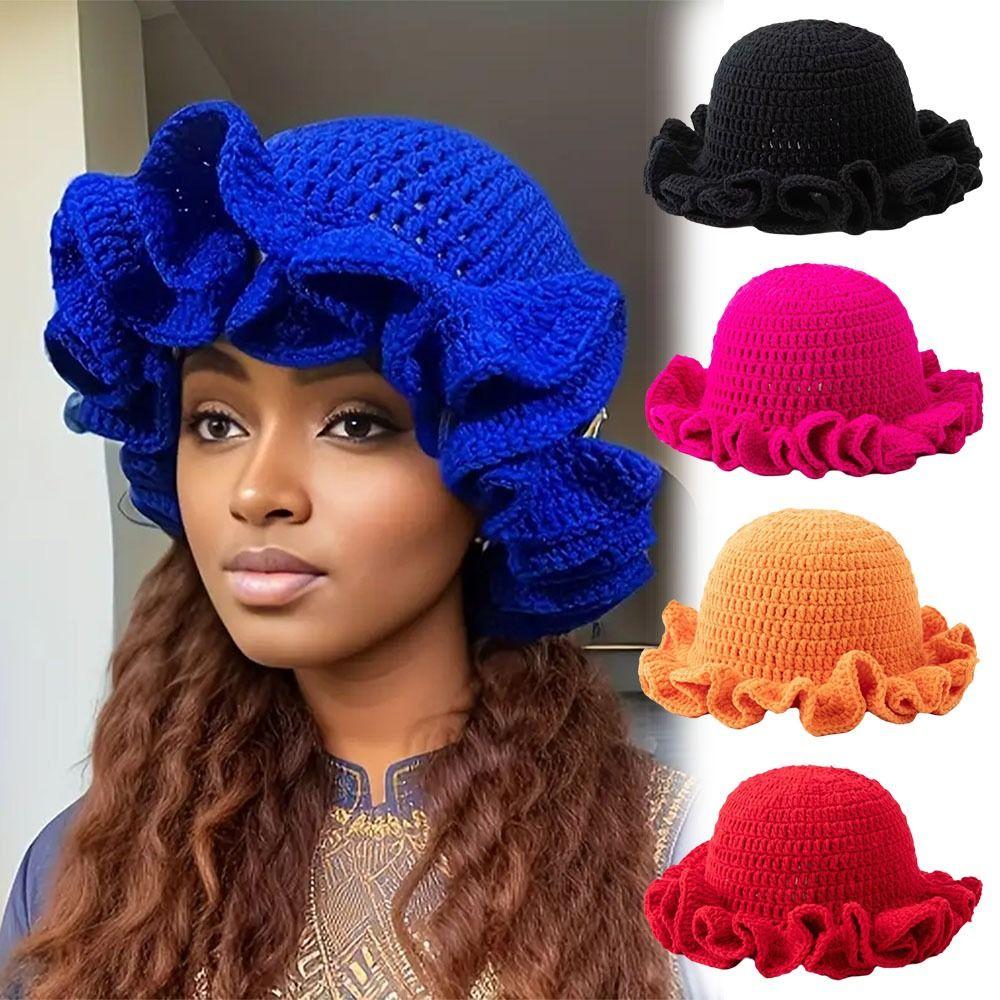 Floppy Women Bucket Hat Crochet Knit Beanie Hat Casual Fisherman Cap