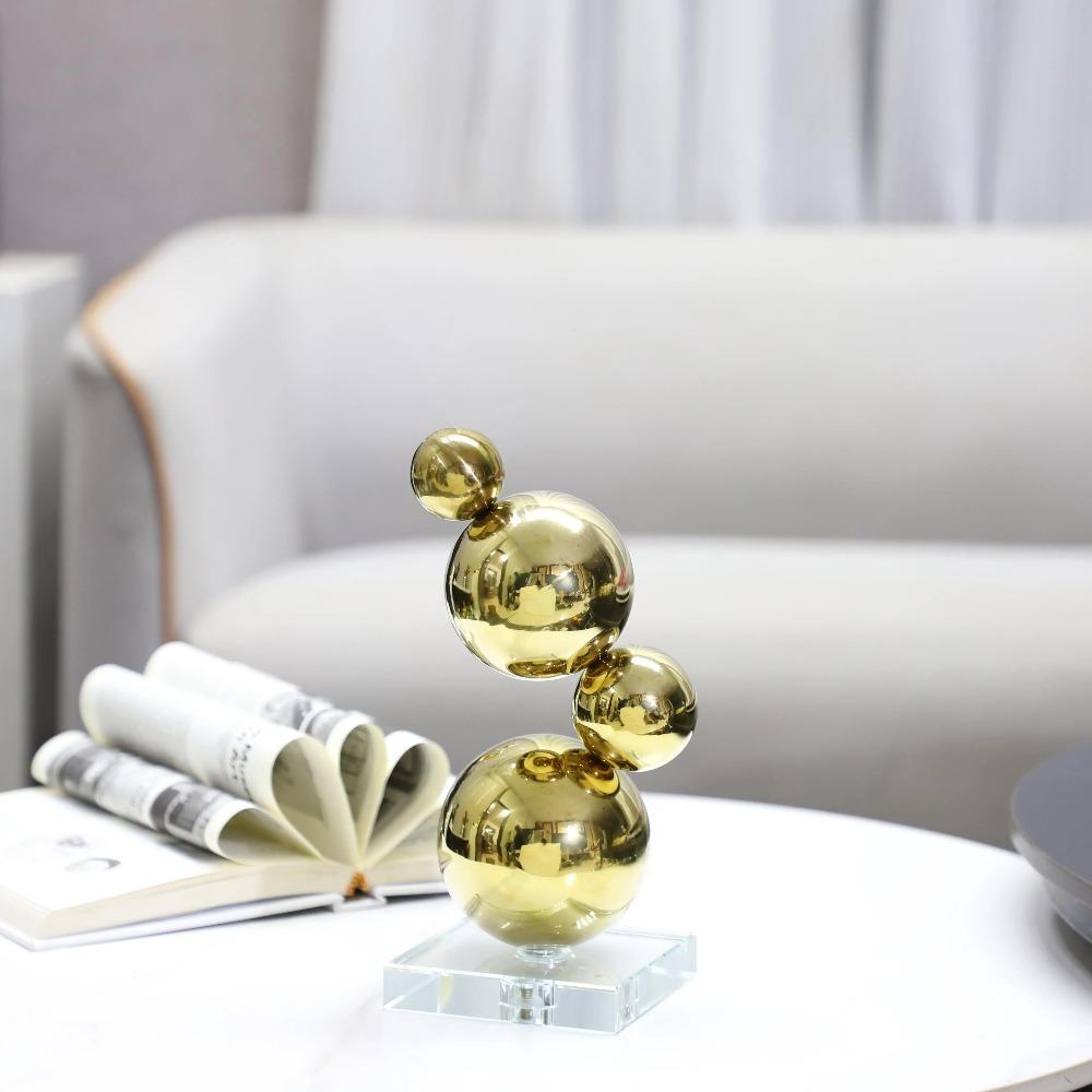 Metal Decor Figurines Metal Spheres Stack Art Pieces Gold Ball Metal Handicraft Geometric Sculpture Home Decoration Accessories