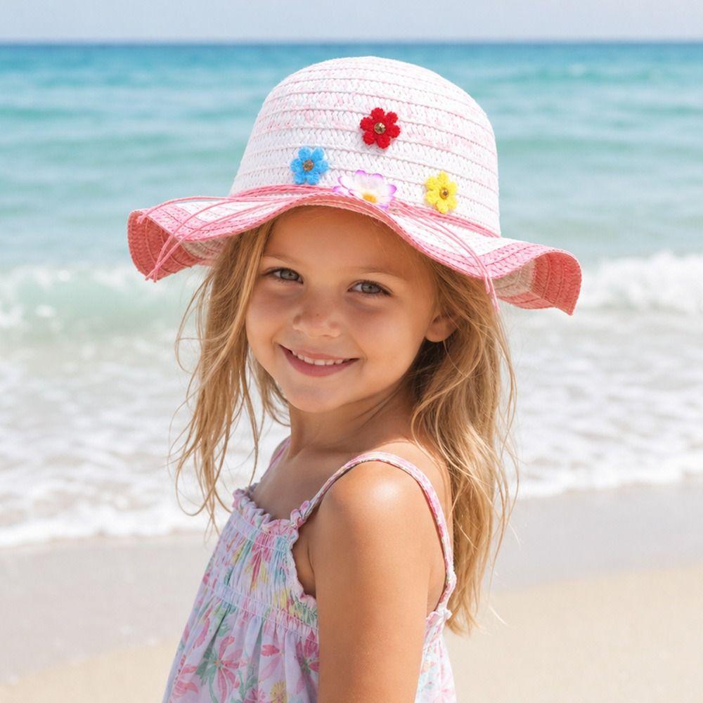 Handmade Sun Hat Flower Decoration Bucket Hat Sweet Beach Hat Beach