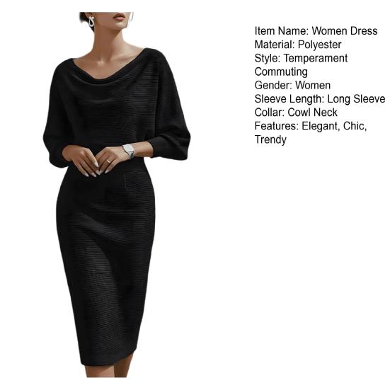 Women's Cowl Neck Bodycon Work Dress 3/4 Batwing Sleeve Stretch Office Church Pencil Dress Formal Party Cocktail Business Outfits