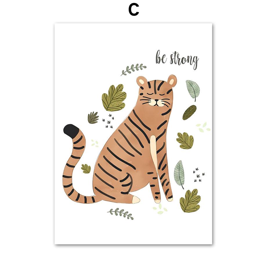 Słoń Lew Zebra Żyrafa Tygrys Dżungla Dekoracja Ściany do Pokoju Dziecka Plakat Płótno Plakat Nordycki Wystrój Scandi Obrazy Pokój Dziecięcy