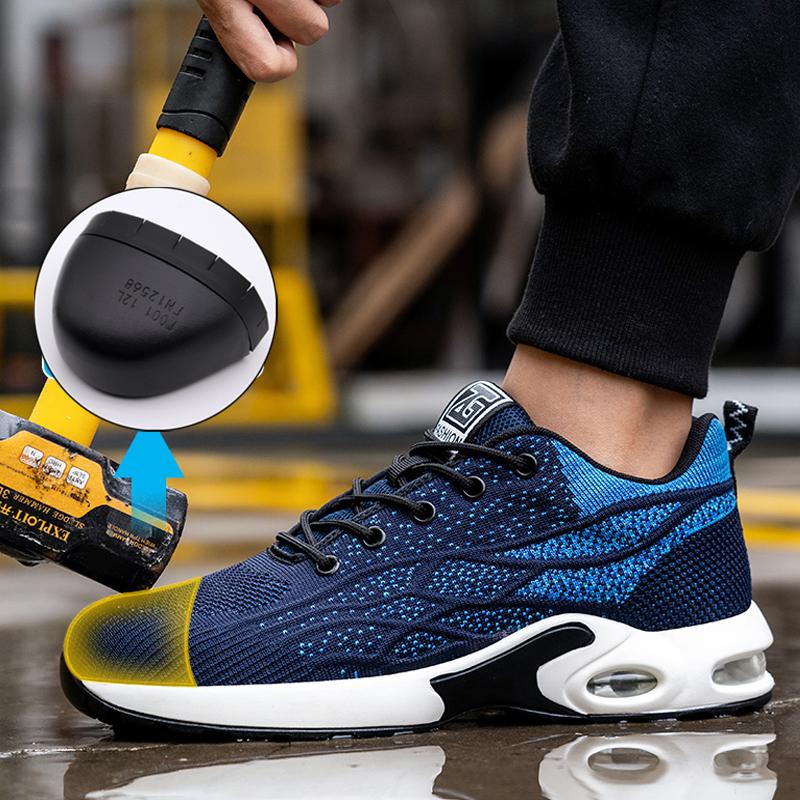 Nowe Czarne Męskie Buty Robocze z Poduszką Powietrzną, Odporne na Przebicie, Buty Bezpieczne Męskie, Niezniszczalne Obuwie, Lekkie Sneakersy Robocze Dla Mężczyzn Kobiet