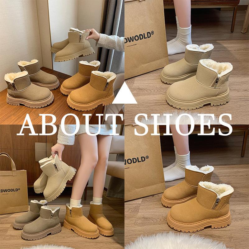 Winter Warm Snow Boots for Women Non-Slip Chunky Platform Ankle Booties Shoes Women's Faux Fur Lining Comfortable Faux Suede Short Boots With Zipper