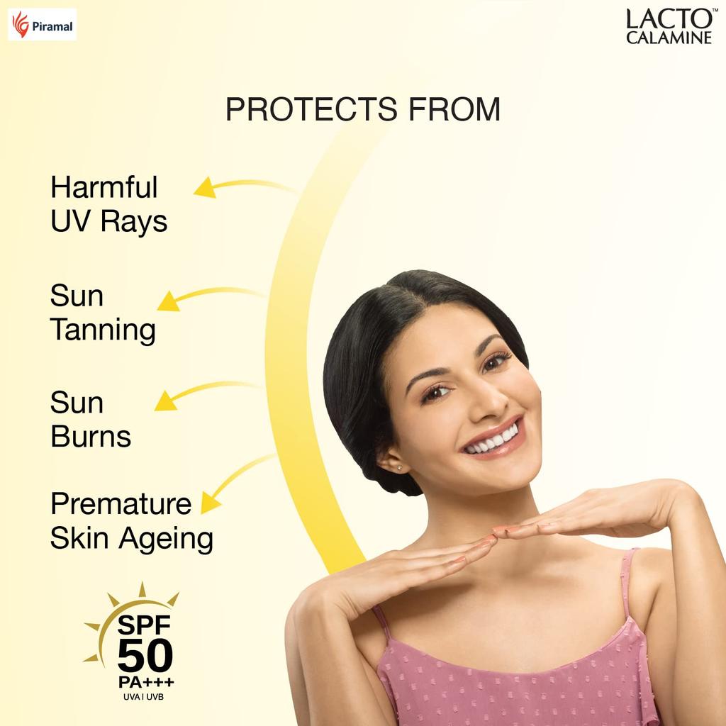 Lacto Calamine Sunshield Matte Look Sunscreen Kaolin Clay SPF50 PA+++ 50g Pack of 2 for Oily Acne Prone Skin